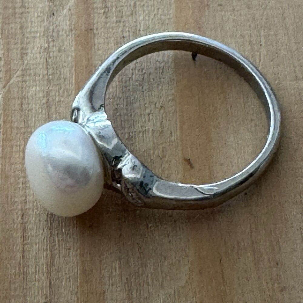 Baroque Pearl Ring Size 7 1/4 7.25 Freshwater Cultured Single 3/8” Pearl - Picture 2 of 4
